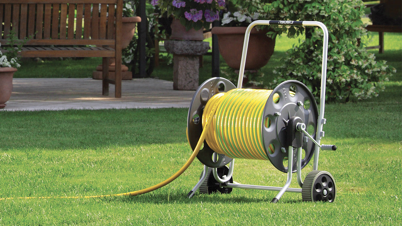 15M Wall Mounted Portable Water Hose Reel Metal Hose Trolley and